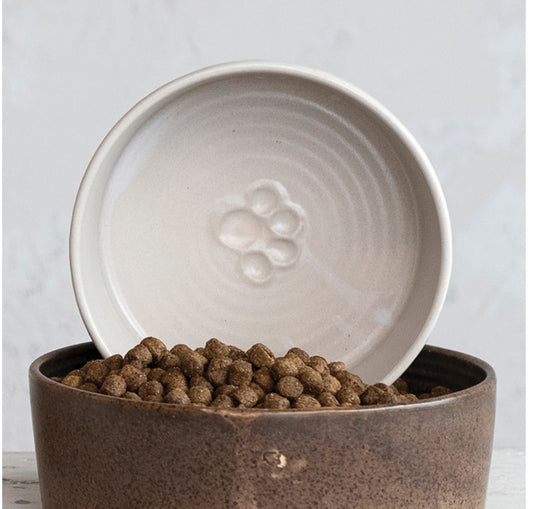 Stoneware Pet Bowl With Paw Print