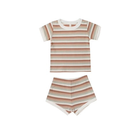 Quincy Mae Ribbed Shortie Set Summer Stripe