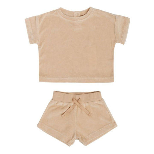 Quincy Mae Terry Tee and Shorts Set Apricot