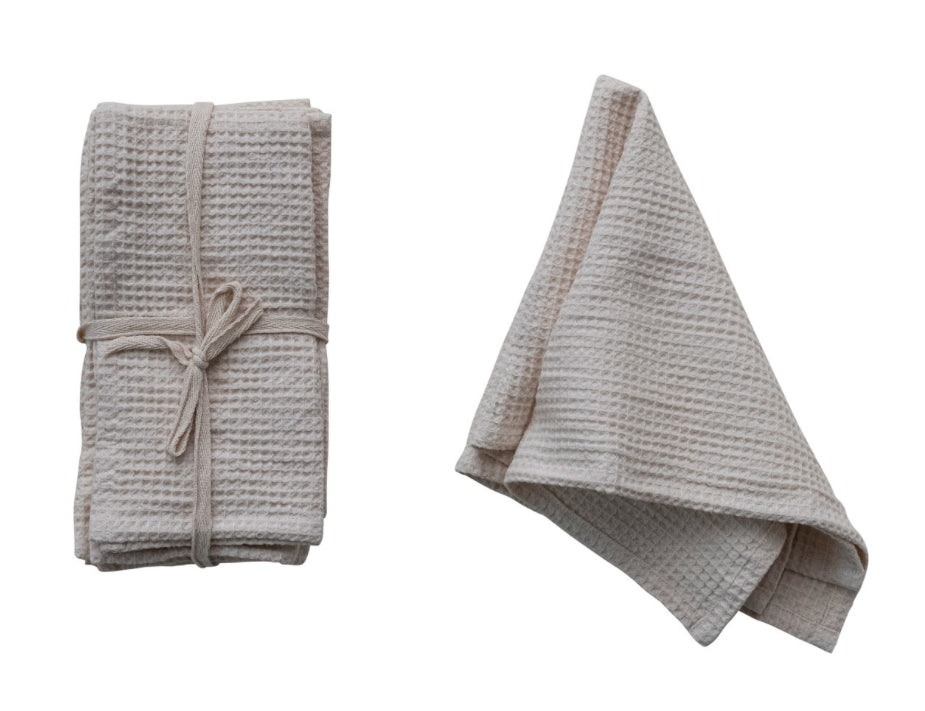 Woven Linen And Cotton Waffle Napkins Cream Set of 4