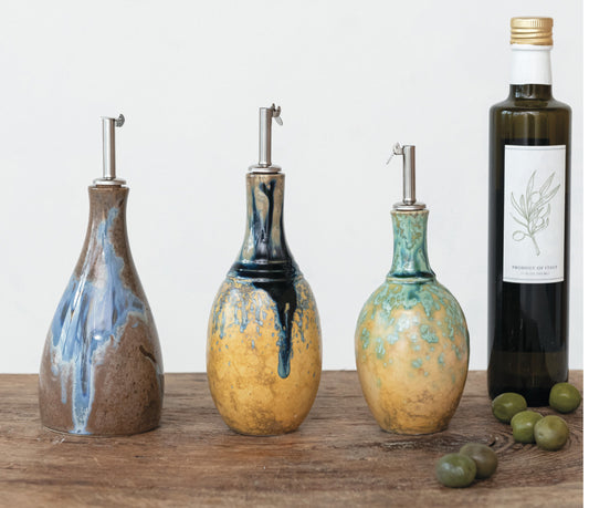 10 oz Stoneware Oil Cruet 3 Styles