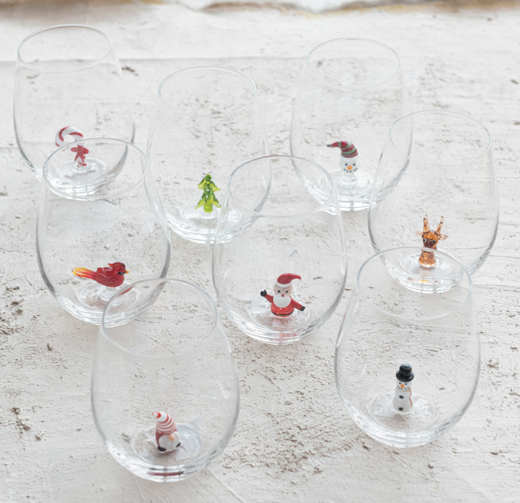Stemless Wine Glass With Holiday Figure Inside
