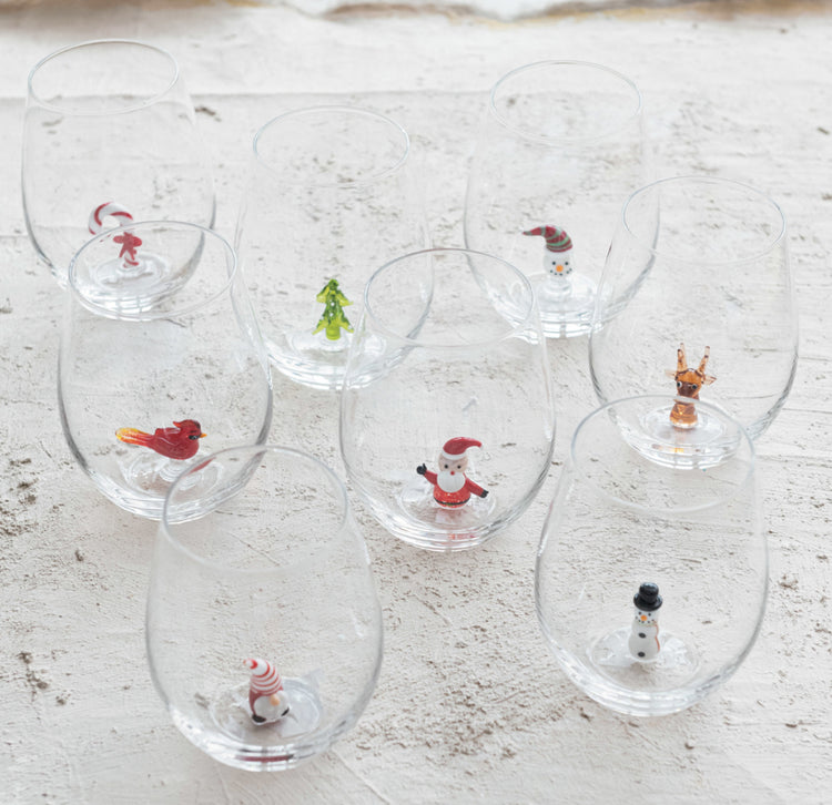 Stemless Wine Glass With Holiday Figure Inside