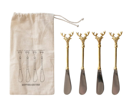 Stainless Steel and Brass Canapé Reindeer Knives Sold Individually