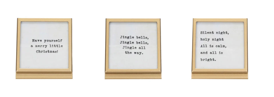 Metal and Glass Frame Easel with Holiday Sayings 3 Styles