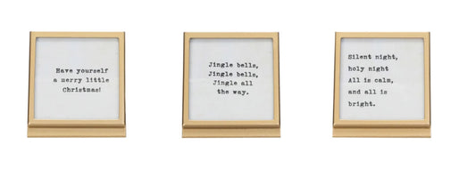 Metal and Glass Frame Easel with Holiday Sayings 3 Styles