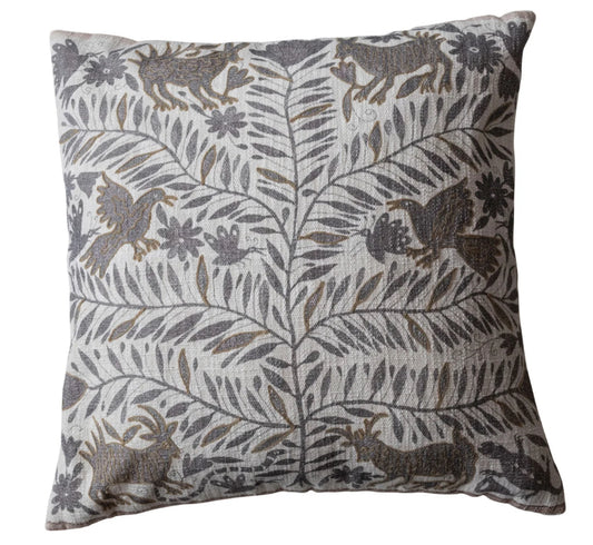 24” Printed Pillow W Otomi Pattern and Chambray Back