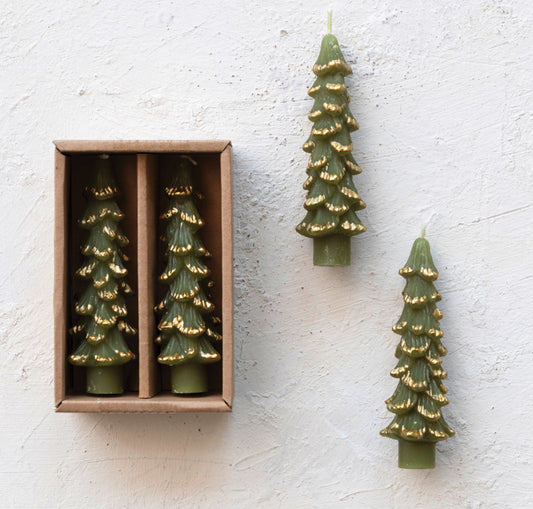 Unscented Tree Shaped Taper Candles Set of 2 Green