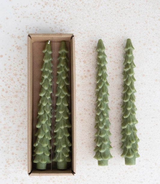 Tree Shaped Green Taper Candle Set of 2