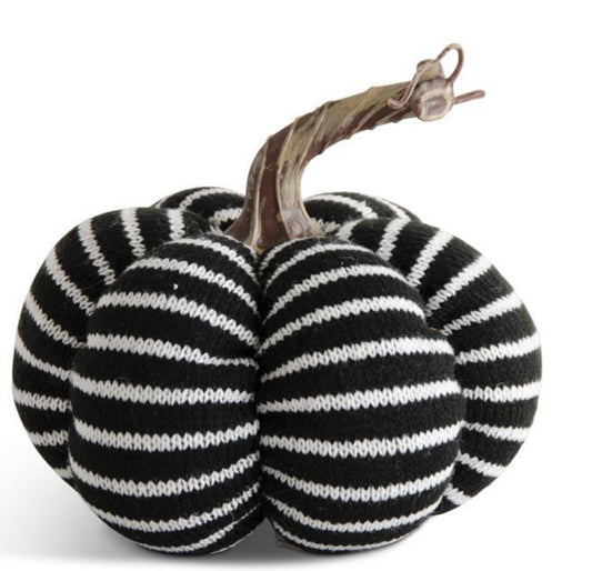 Black & White Striped Fabric Pumpkin 4"