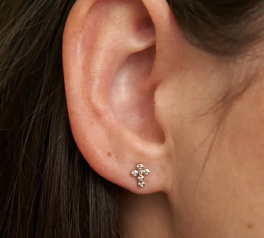 Silver Crystal Cross Studs