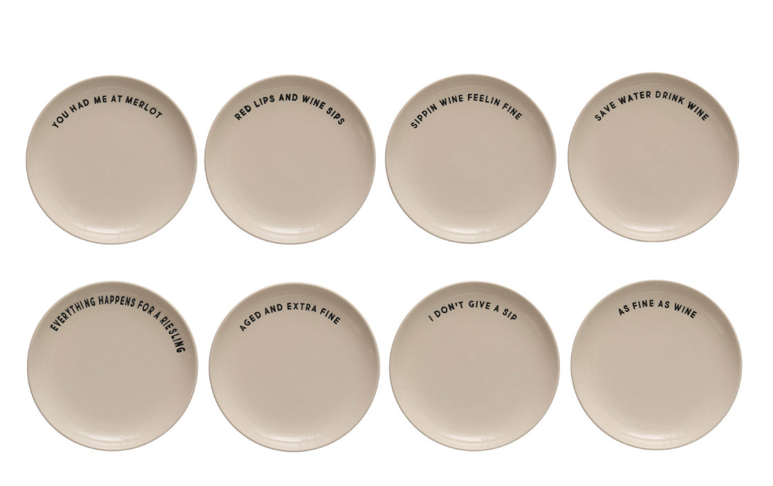 Stoneware Plate With Wine Sayings 8 Styles
