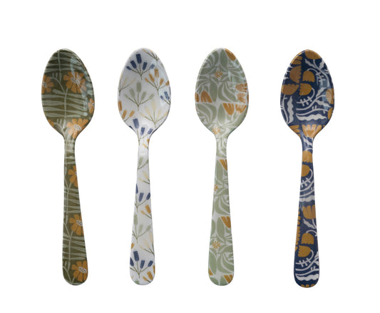 Enameled Stainless Steel Spoon With Flowers 4 Styles