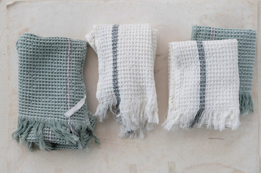 Cotton Waffle Weave Towels With Fringe 2 Colors