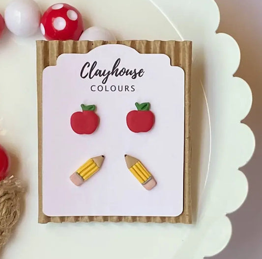 School Earrings Clay Studs