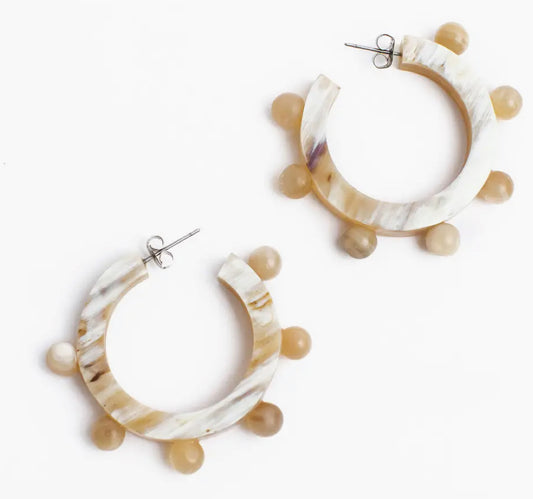 Natural Bead Hoop Earrings