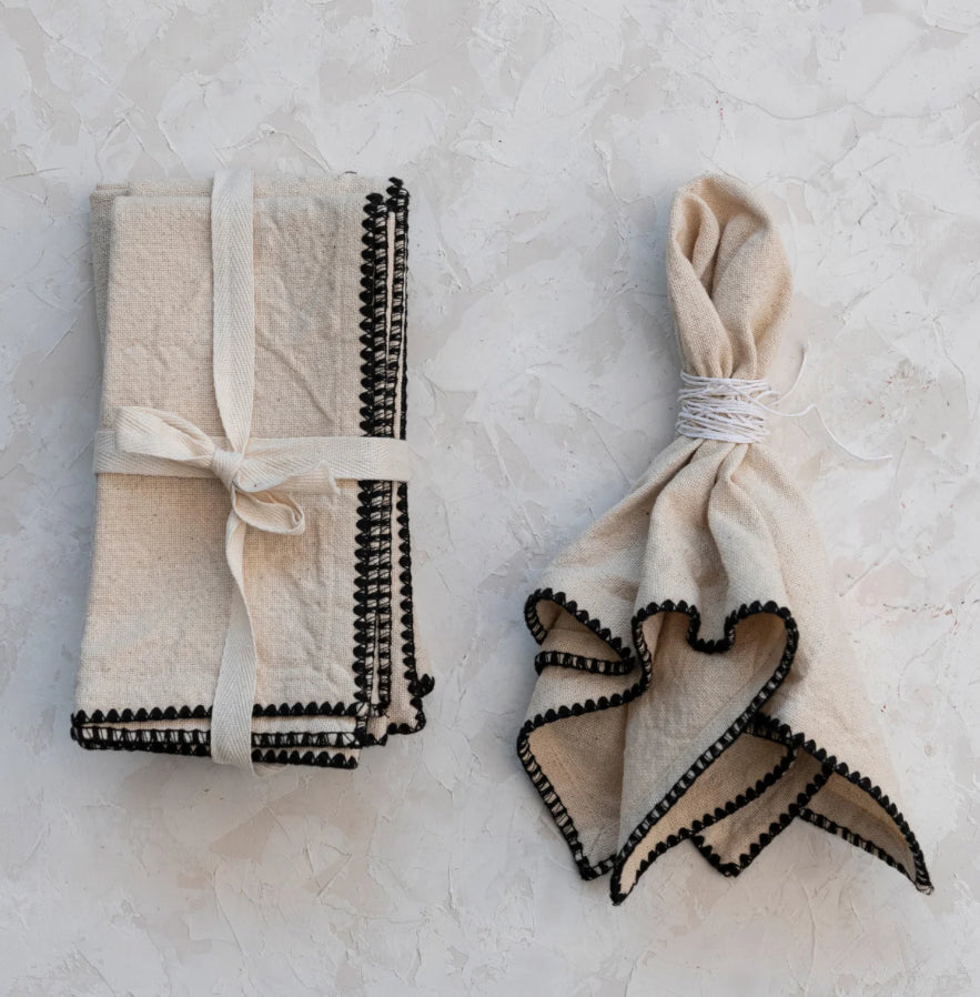 Cotton Napkins With Black Edge Stitching Set of 4