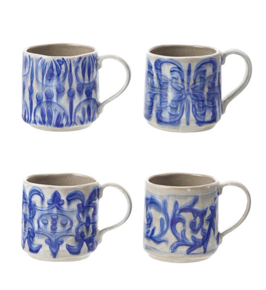 14 oz Blue Hand Painted Mugs 4 designs