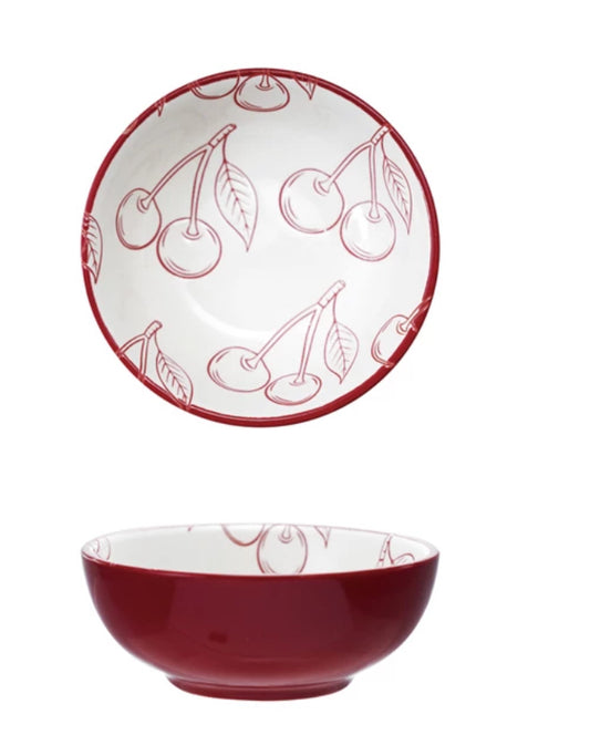 Stoneware Bowl With Cherry Pattern