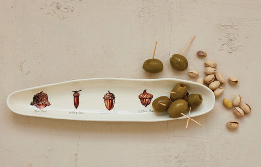 13x13 Stoneware Cracker Dish with Acorns
