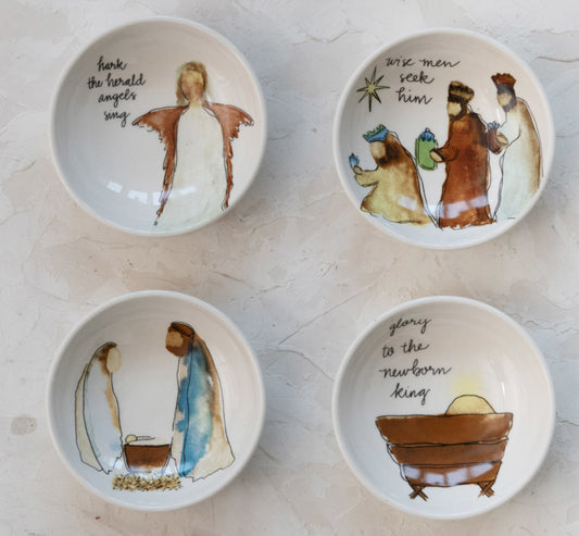 3 1/2 in Stoneware Christmas Plates with Saying and Image