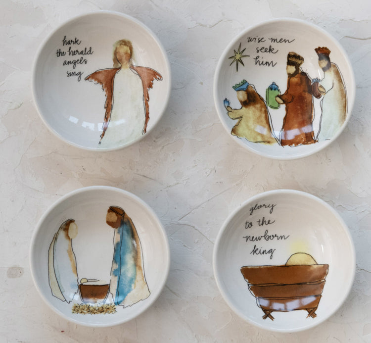 3 1/2 in Stoneware Christmas Plates with Saying and Image