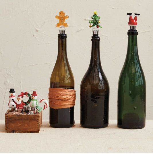 Wine Stopper With Handpainted Glass Holiday Icon