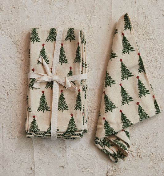Cotton Printed Napkins Tree Pattern Set of 4