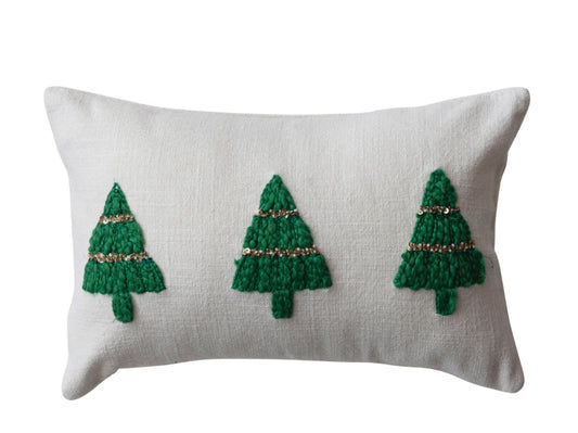 14Lx9H Lumbar Pillow With Embroidered Trees