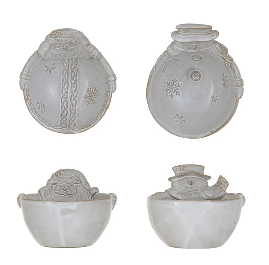 Stoneware Santa/Snowman Bowl 2 Styles