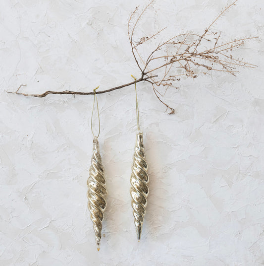 Glass Spiral Ornament Silver Finish