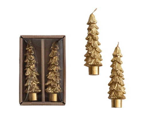 Set of 2 Gold Tree Tapers Small
