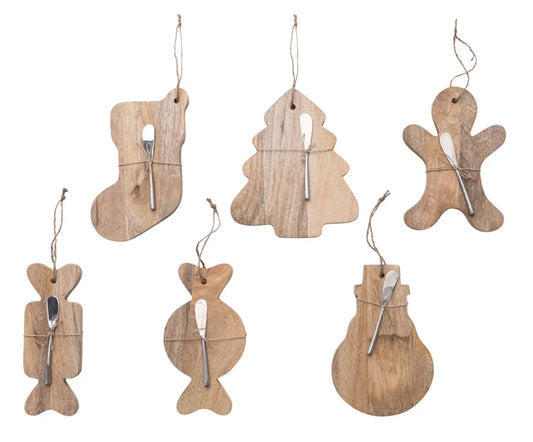 Mango Wood Board With Canape Knife 6 Styles