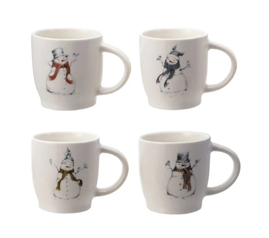 12 oz Stoneware Mug With Snowman and Bird 4 Styles