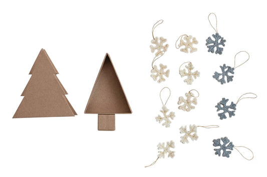 Wool Felt Snowflake Ornaments In Kraft Tree Box