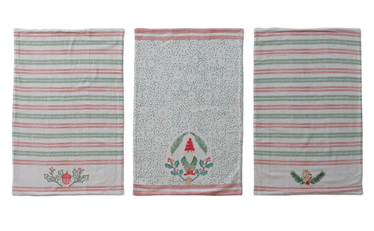 Holiday Tea Towels With Embroidered Image 3 Styles