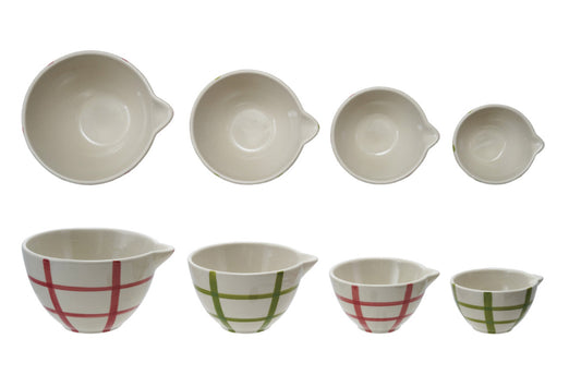 Handpainted Measuring Cups With Grid Pattern Set of 4