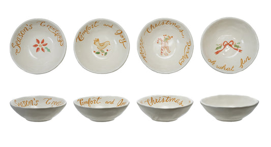 Stoneware Bowl With Holiday Image and Saying