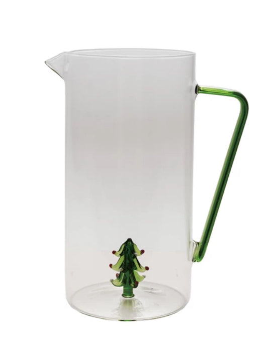 3 Quart Glass Pitcher With Christmas Tree