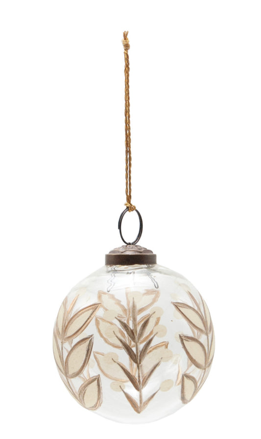 Hand Painted Etched Glass Ball Ornament