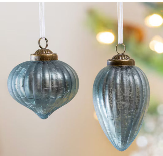 Antique Blue Striated Glass Onon/Drop Ornament