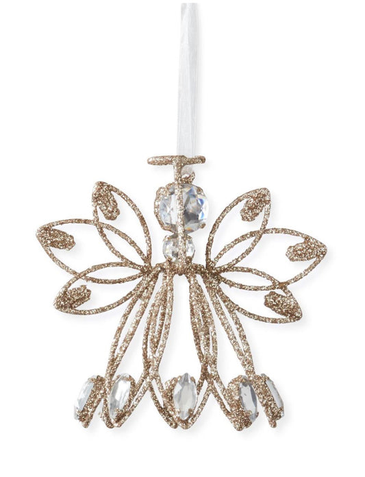 Champagne Glittered Wire Angel Ornament w/ Rhinestones
