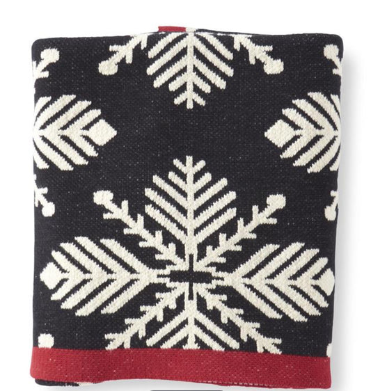 60 in Square Black & White Knit Snowflake Throw