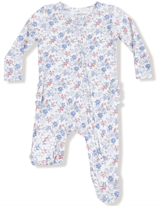 Country Girl Floral 2 Way Zipper Ruffle Back Footie