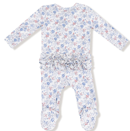 Country Girl Floral 2 Way Zipper Ruffle Back Footie
