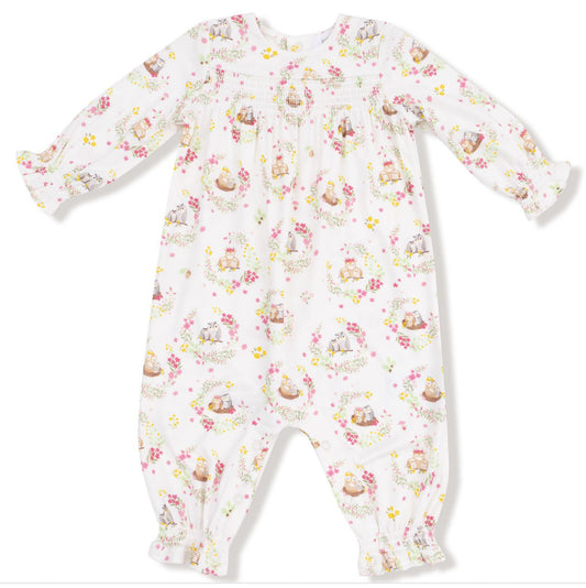 Floral Owl Smocked Romper