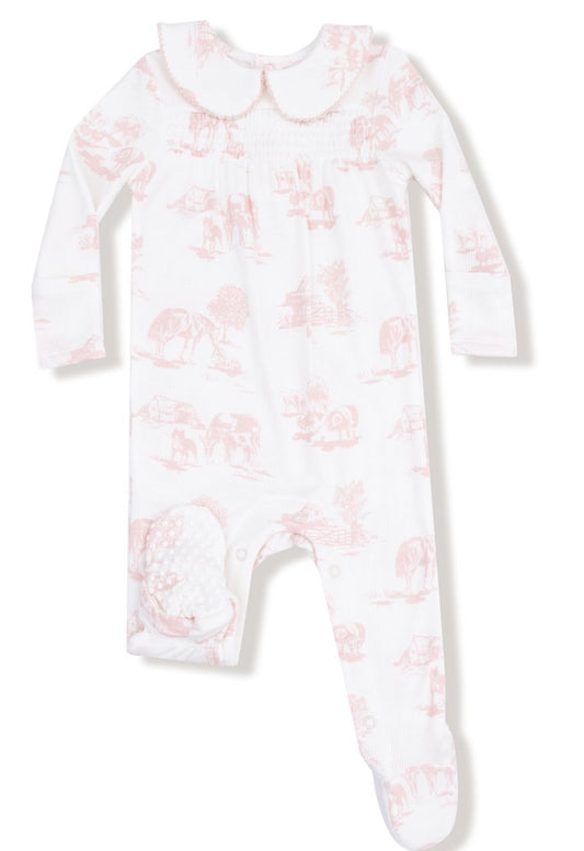 Farm Toile Peter Pan 2 Way Zipper Footie