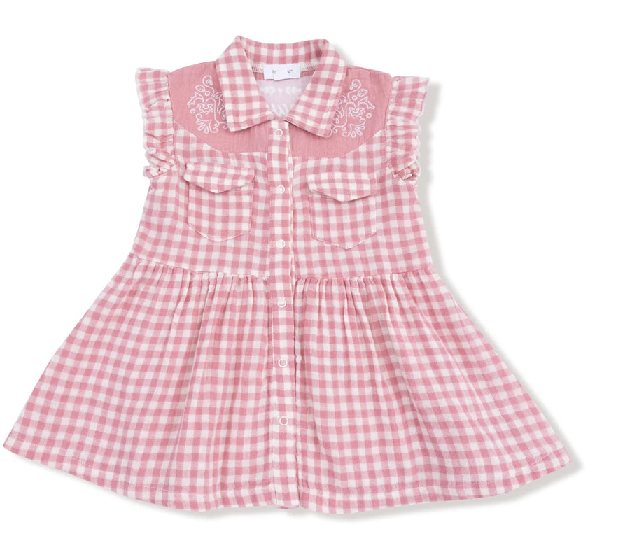 Pink Plaid Western Pearl Snap Dress