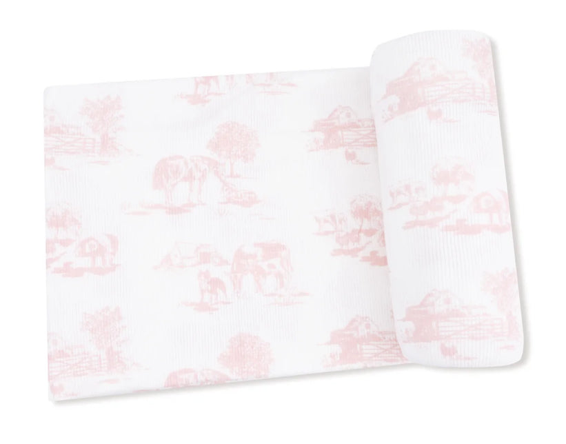 Farm Toile Pink Swaddle Blanket