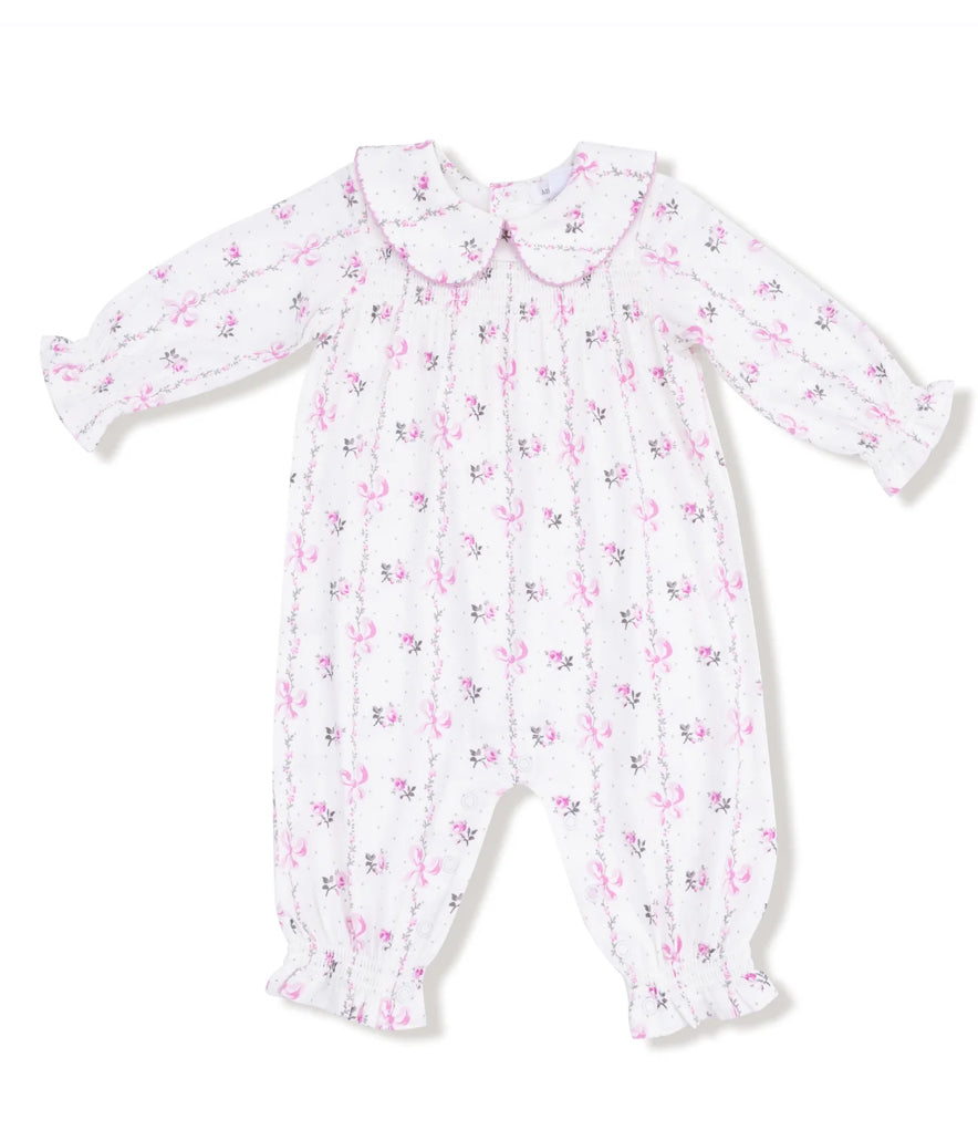 Dainty Buds and Bows Stripe Smocked Peter Pan Footie